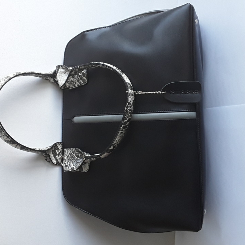 Naturalizer genuine leather bag, black and gray with snakeskin handles